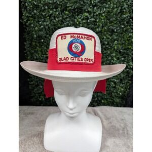 Vintage 1978 Ed McMahon Quad Cities Open Straw Hat Derby Cap Co Red Bow White